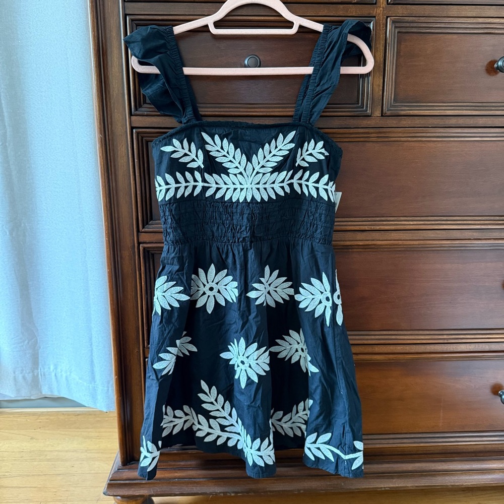 NWT By Anthropologie Ruffle-Strap Embroidered Smocked Mini Dress